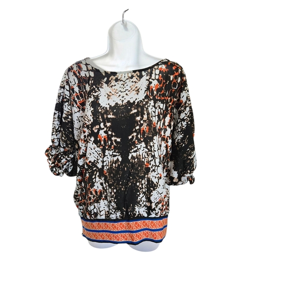 ECI Women's Black and Orange Abstract Blouse - Picture 1 of 10